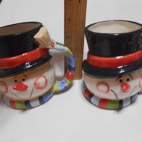 LOT 2 VTG ROUND PORCELAIN SNOWMAN PACIFIC ISLAND CREATIONS COFFEE CUPS MUGS 🔥 - Picture 2 of 9